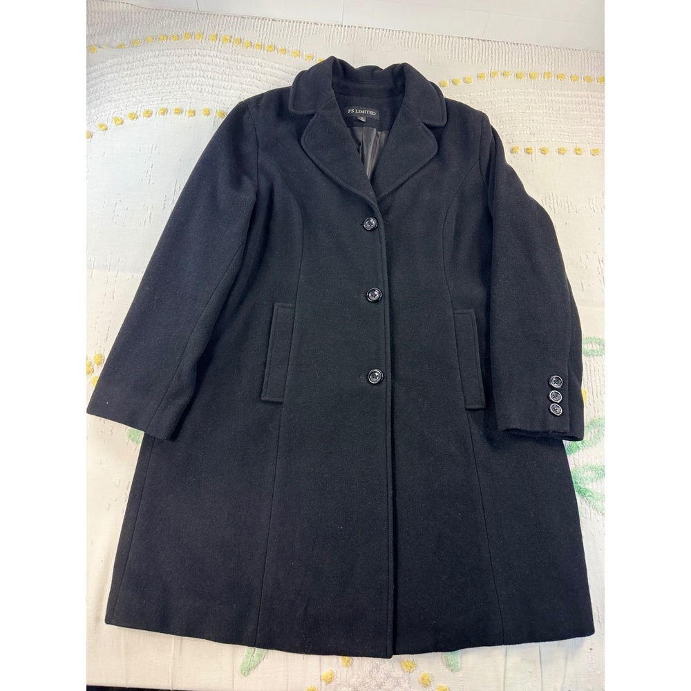FS Limited Black Wool‎ Blend Pea Coat Mid-Length Jacket Womens 1X F-224